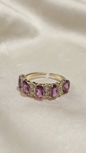 Purple 4-Stone Band Ring, Adjustable - Gold Tone - UGC reel