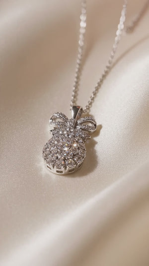 Teardrop Cluster Pendant Necklace with Bow - Silver Tone - UGC reel
