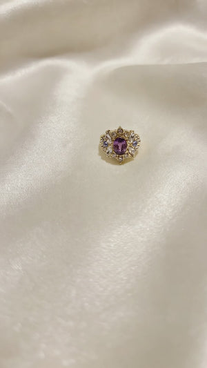 Purple Flower Halo Ring, Adjustable - Gold Tone - UGC reel