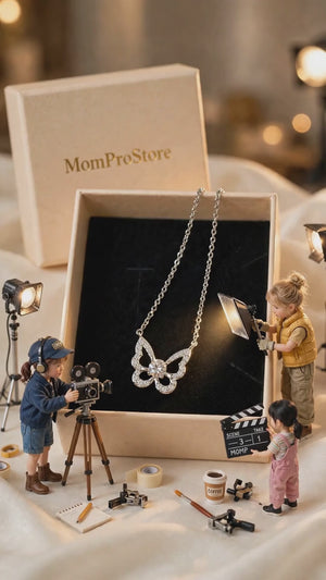 Moissanite Butterfly Pendant Necklace for Women — Pave Butterfly Wings, Gift Box