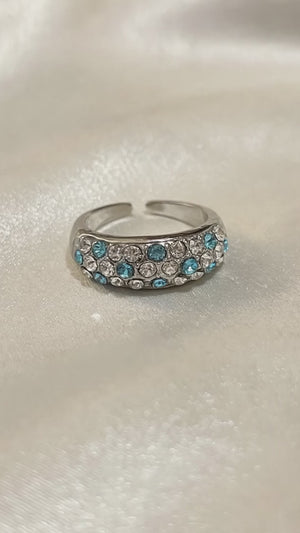 Silver Domed Pave Band Ring, Blue and Clear, Adjustable - UGC reel