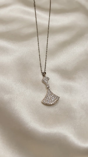 Pave Fan Pendant Necklace - Silver Tone - UGC reel