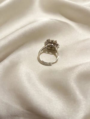 Blue moissanite halo ring adjustable