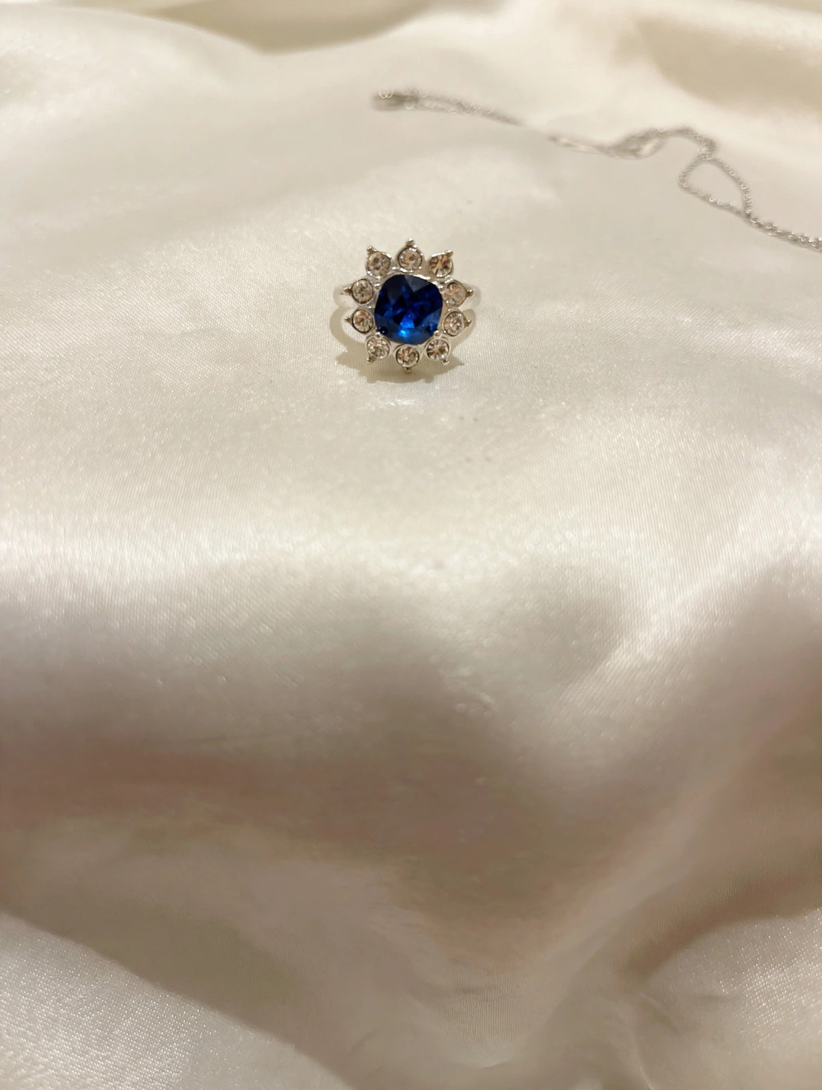 Blue moissanite halo ring adjustable