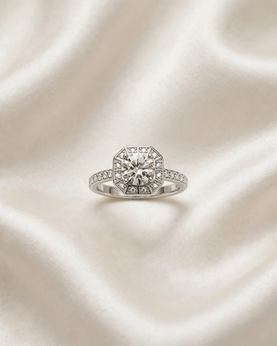 2ct Moissanite Octagon Halo Ring Women's Adjustable Statement Ring