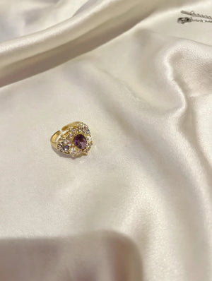 Purple Flower Halo Ring, Adjustable - Gold Tone - photo 2
