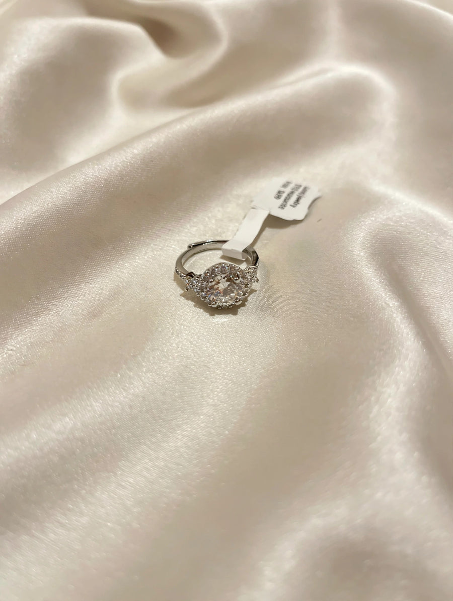 Moissanite Ring Women Cluster Adjustable Silver New With Tag