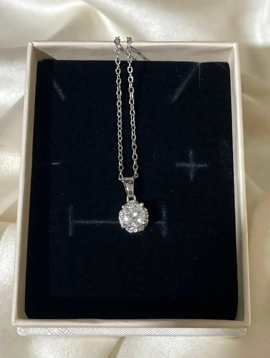1ct Moissanite Pendant Necklace for Women — Round Brilliant 6.5mm D Color, Gift Box