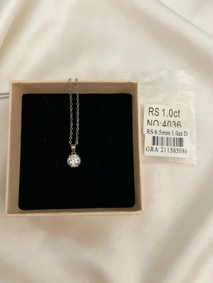 1ct Moissanite Pendant Necklace for Women — Round Brilliant 6.5mm D Color, Gift Box