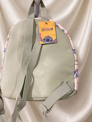 Disney Stitch Mini Backpack NWT - White Angel Print Faux Leather Bag Sage Green Trim, Palm Tree Shell Print