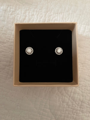 1ct Moissanite Halo Stud Earrings Women's 6.5mm Round Halo Studs