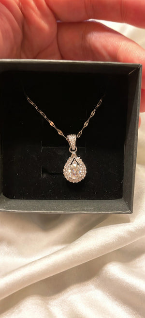 Moissanite Teardrop Halo Pendant Necklace Women's Pear Cut