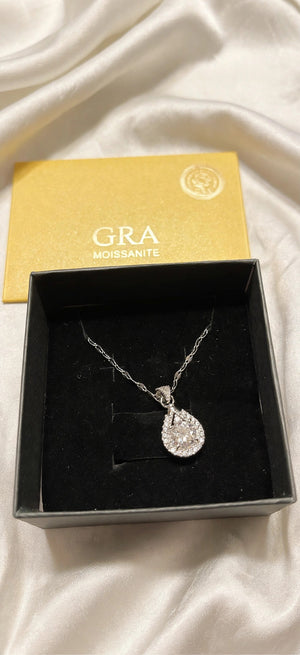Moissanite Teardrop Halo Pendant Necklace Women's Pear Cut