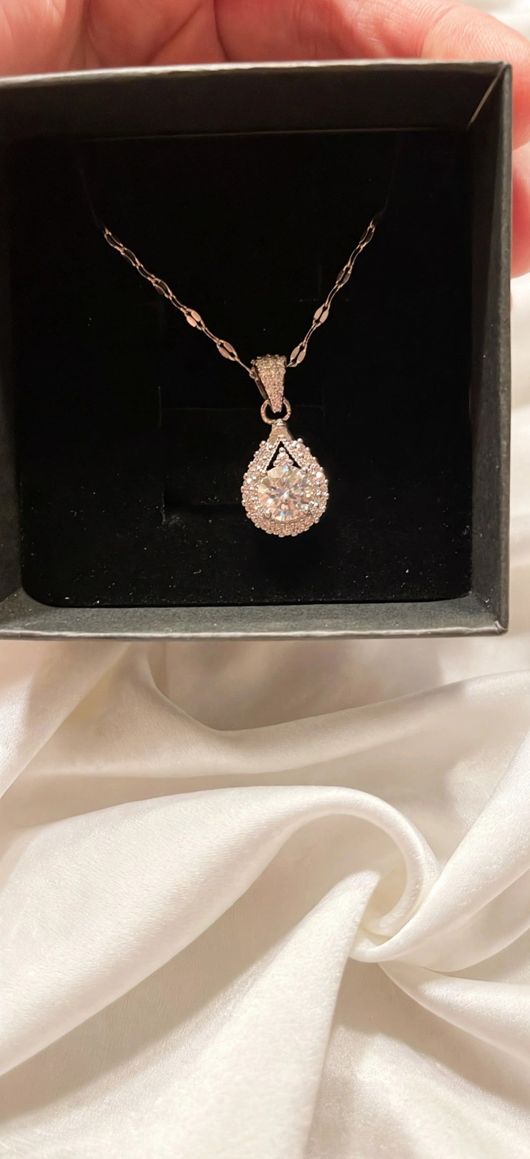 Moissanite Teardrop Halo Pendant Necklace Women's Pear Cut