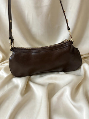 True Religion Brown Studded Shoulder Bag Gold Studs Horseshoe Logo