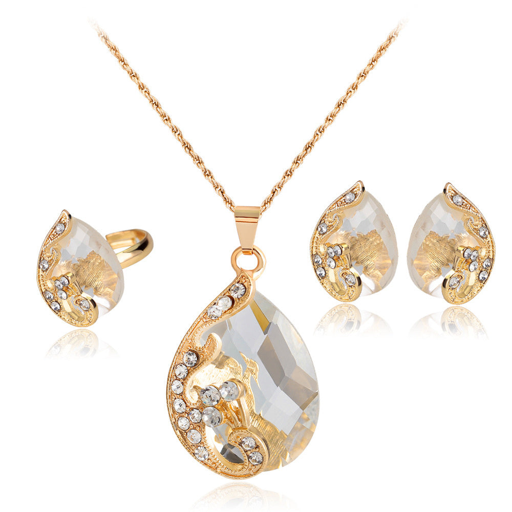14K Plated Birthday Stones Drop Necklace Earrings Ring Set