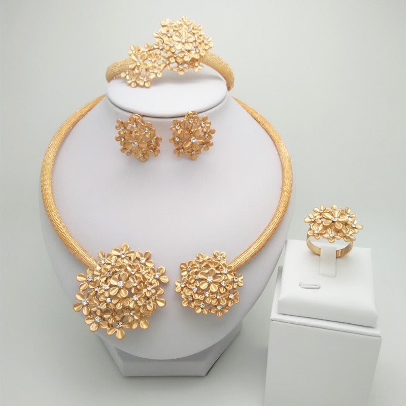 Dubai Floral Bridal Gold Color Jewelry Set