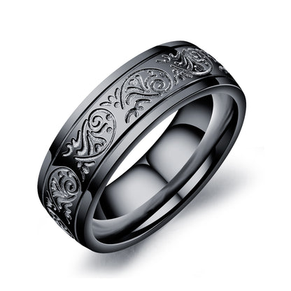 Men Vintage pattern titanium steel ring