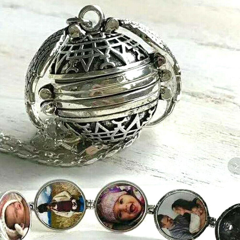Expanding 4 Photo Magic Ball Locket Necklace – Angel Wing Pendant, Memorial Gift, Alloy, Multicolor