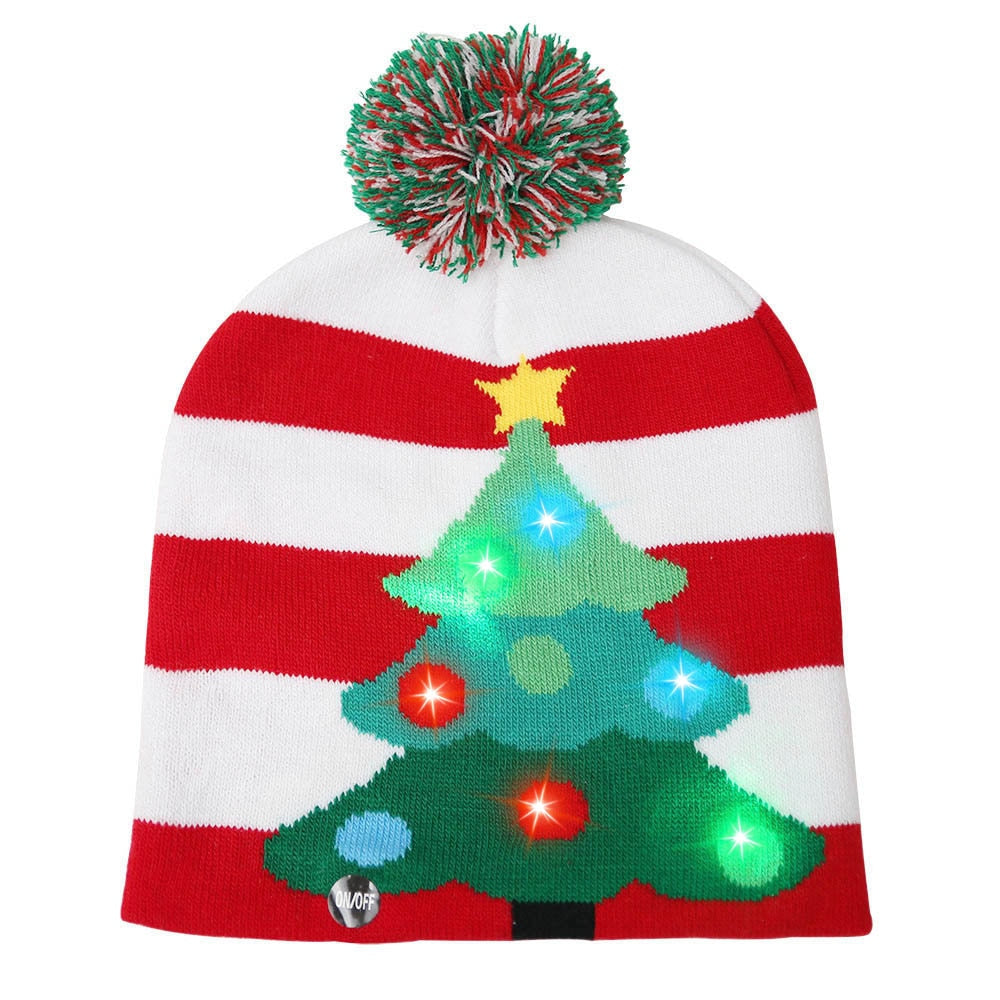 LED Light Up Christmas Hat Warm Bright Colorful Xmas Knitted Cap