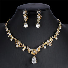 Load image into Gallery viewer, Golden Zircon Jewelry Set Bridal Necklace Earrings Wedding Two-piece Set