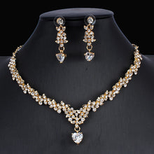 Load image into Gallery viewer, Golden Zircon Jewelry Set Bridal Necklace Earrings Wedding Two-piece Set