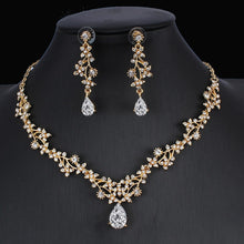 Load image into Gallery viewer, Golden Zircon Jewelry Set Bridal Necklace Earrings Wedding Two-piece Set