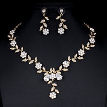 Load image into Gallery viewer, Golden Zircon Jewelry Set Bridal Necklace Earrings Wedding Two-piece Set