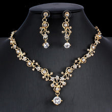 Load image into Gallery viewer, Golden Zircon Jewelry Set Bridal Necklace Earrings Wedding Two-piece Set