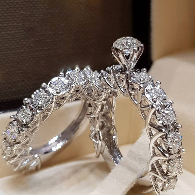 2Pcs Bridal Set Elegant rings for Women Sliver