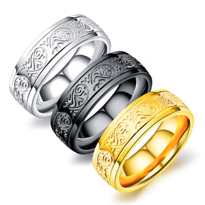 Men Vintage pattern titanium steel ring