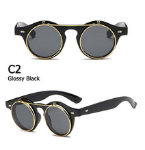 Load image into Gallery viewer, Round SteamPunk Flip Up Sunglasses Double Layer Clamshell