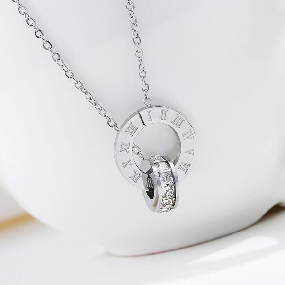 Roman Numerical Necklaces Two Circle Austrian Crystal Love Pendant - MomProStore 