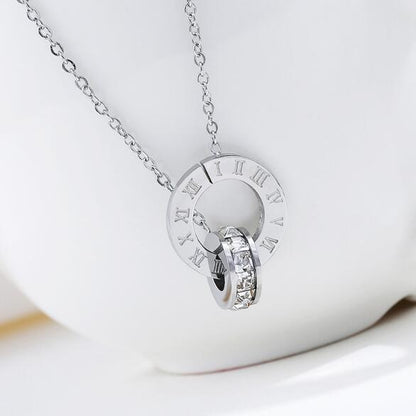 Roman Numerical Necklaces Two Circle Austrian Crystal Love Pendant - MomProStore 