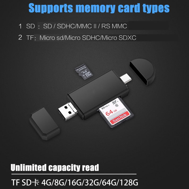 Multi Card Reader OTG TF/SD Type C & micro USB & USB 3 In 1 - MomProStore 