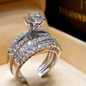 2Pcs Bridal Set Elegant rings for Women Sliver