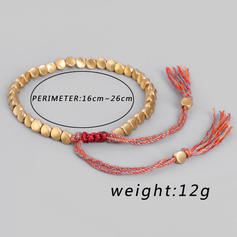 Handmade Tibetan Braided Cotton Copper Beads Bracelets