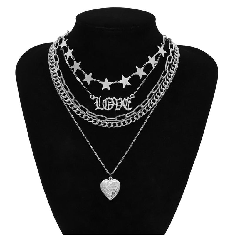 Vintage Multi-Layered Love Heart Boho Pendant Choker Necklace