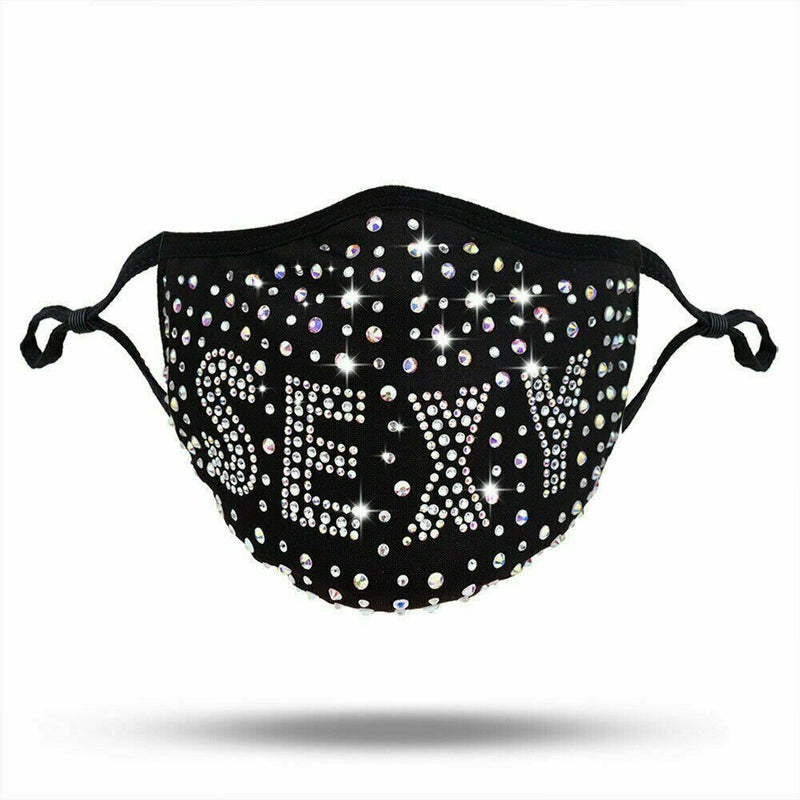 Rhinestone Bling Crystal Queen Face Mask Sparkly Reusable Washable