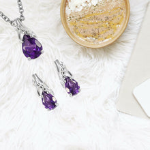 Load image into Gallery viewer, 925 Sterling Silver Amethyst Drop Dangle Earrings Chain Necklace Pendant Set 20&quot;