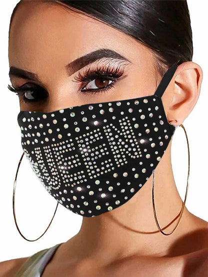 Rhinestone Bling Crystal Queen Face Mask Sparkly Reusable Washable