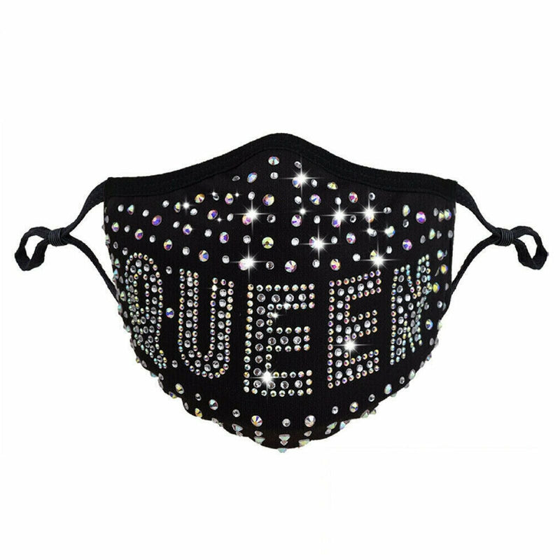 Rhinestone Bling Crystal Queen Face Mask Sparkly Reusable Washable
