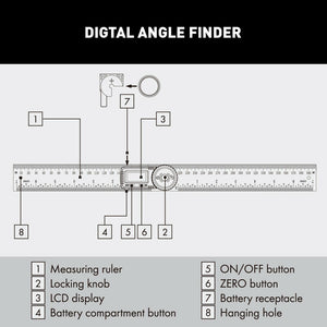 Electronic Digital Angle Finder 8" Protractor Ruler Stainless LCD