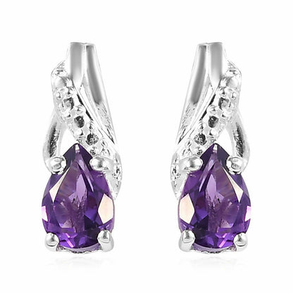 925 Sterling Silver Amethyst Drop Dangle Earrings Chain Necklace Pendant Set 20"