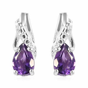 925 Sterling Silver Amethyst Drop Dangle Earrings Chain Necklace Pendant Set 20"