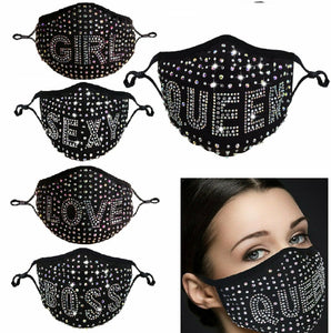 Rhinestone Bling Crystal Queen Face Mask Sparkly Reusable Washable