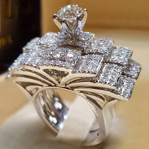 2Pcs Bridal Set Elegant rings for Women Sliver