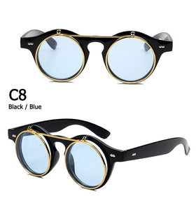 Round SteamPunk Flip Up Sunglasses Double Layer Clamshell