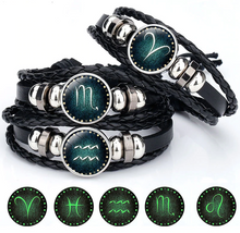 Load image into Gallery viewer, Luminous Leather Men&#39;s &amp; Women&#39;s Bracelet 12 Constellation Charm - MomProStore 