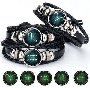 Luminous Leather Men's & Women's Bracelet 12 Constellation Charm - MomProStore 